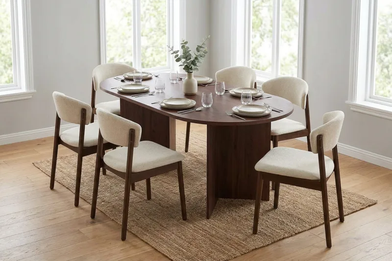 Vera Matgrupp rektangulärt 180 cm Valnöt med 6 Nala Matstolar - Valnöt - Möbler - Bord & matgrupp - Matgrupp
