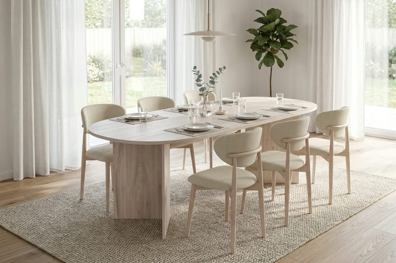 Vera Matgrupp rektangulärt 180 cm Vitlaserad med 6 Molly Matstolar - Vitlaserad ek - Möbler - Bord & matgrupp - Matgrupp