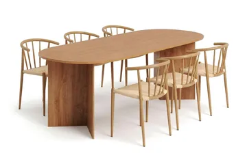 Vera Matgrupp rektangulärt 220 cm Ek med 6 Winston Matstolar - Ek - Möbler - Bord & matgrupp - Matgrupp