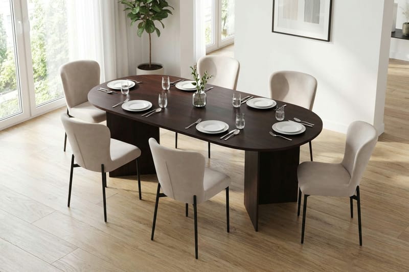 Vera Matgrupp rektangulärt 220 cm Rökt Ek med 6 Elsie Matstolar - Rökt ek/Beige - Möbler - Bord & matgrupp - Matgrupp