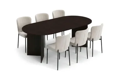 Vera Matgrupp rektangulärt 220 cm Rökt Ek med 6 Elsie Matstolar - Rökt ek/Beige - Möbler - Bord & matgrupp - Matgrupp