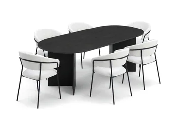 Vera Matgrupp rektangulärt 220 cm Svart med 6 Karol Matstolar - Svart - Möbler - Bord & matgrupp - Matgrupp