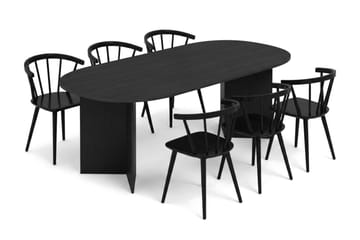 Vera Matgrupp rektangulärt 220 cm Svart med 6 Tyrö Matstolar - Svart - Möbler - Bord & matgrupp - Matgrupp