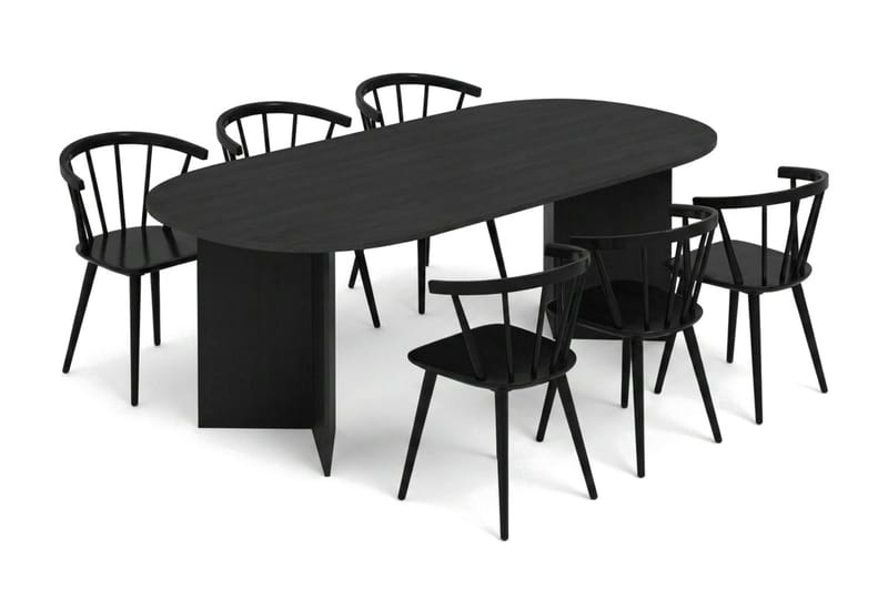 Vera Matgrupp rektangulärt 220 cm Svart med 6 Tyrö Matstolar - Svart - Möbler - Bord & matgrupp - Matgrupp