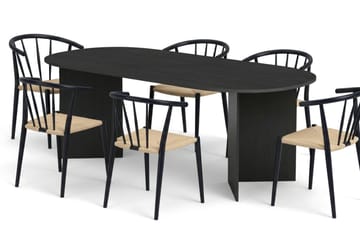 Vera Matgrupp rektangulärt 220 cm Svart med 6 Winston Matstolar - Svartlaserad ek - Möbler - Bord & matgrupp - Matgrupp