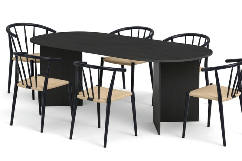 Vera Matgrupp rektangulärt 220 cm Svart med 6 Winston Matstolar - Svartlaserad ek - Möbler - Bord & matgrupp - Matgrupp