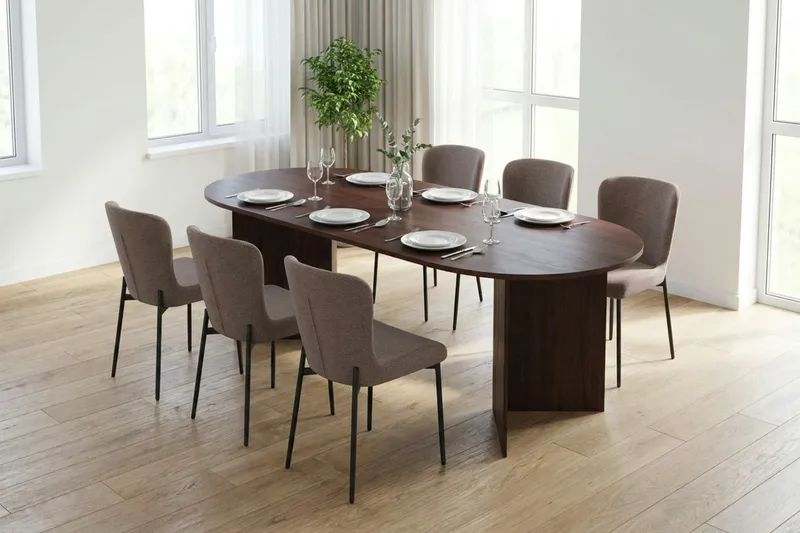 Vera Matgrupp rektangulärt 220 cm Valnöt med 6 Elsie Matstolar - Valnöt/Grå - Möbler - Bord & matgrupp - Matgrupp