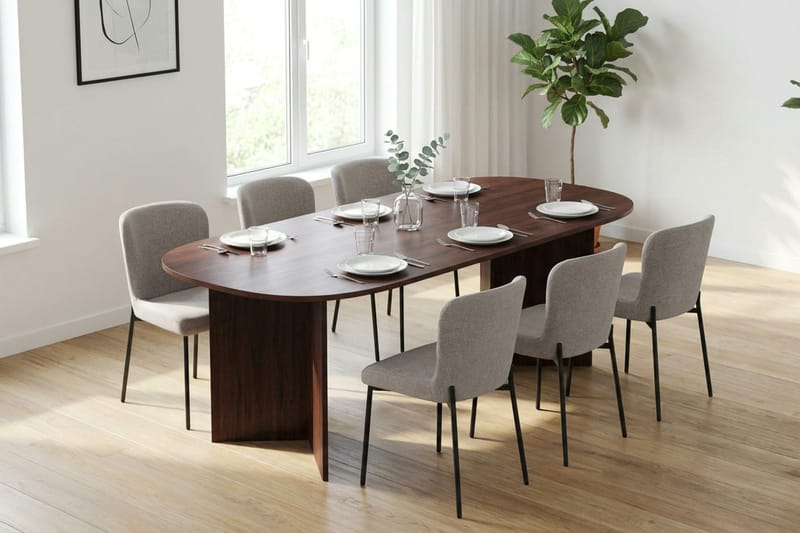 Vera Matgrupp rektangulärt 220 cm Valnöt med 6 Elsie Matstolar - Valnöt/Ljusgrå - Möbler - Bord & matgrupp - Matgrupp