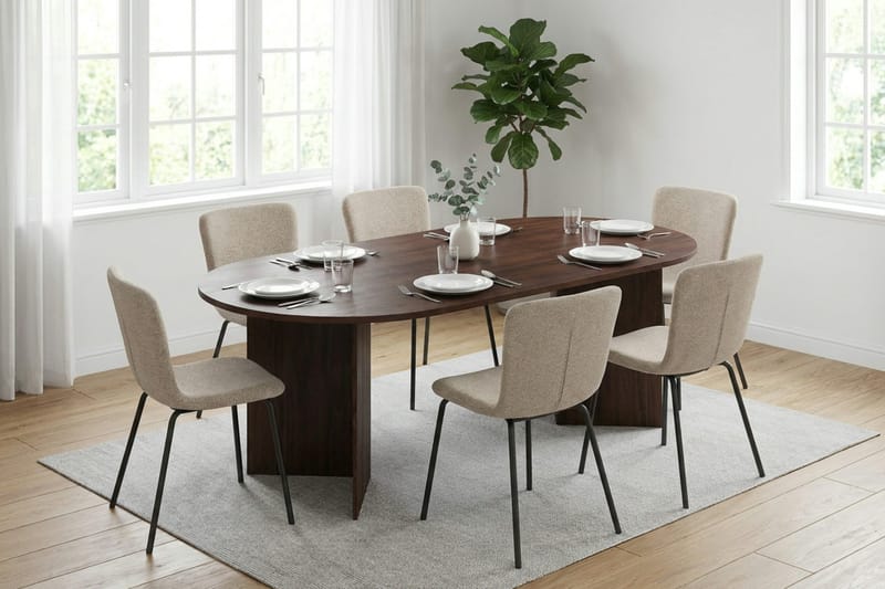 Vera Matgrupp rektangulärt 220 cm Valnöt med 6 Katy Matstolar - Valnöt - Möbler - Bord & matgrupp - Matgrupp