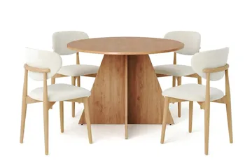 Vera Matgrupp runt 110 cm Ek med 4 Molly Matstolar - Ek - Möbler - Bord & matgrupp - Matgrupp
