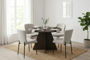 Vera Matgrupp runt 110 cm Rökt Ek med 4 Elsie Matstolar - Rökt ek/Beige - Möbler - Bord & matgrupp - Matgrupp