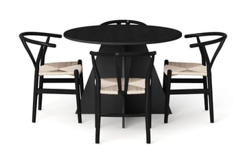 Vera Matgrupp runt 110 cm Svart med 4 Dastoori Matstolar - Svart - Möbler - Bord & matgrupp - Matgrupp