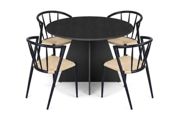 Vera Matgrupp runt 110 cm Svart med 4 Winston Matstolar - Svart - Möbler - Bord & matgrupp - Matgrupp