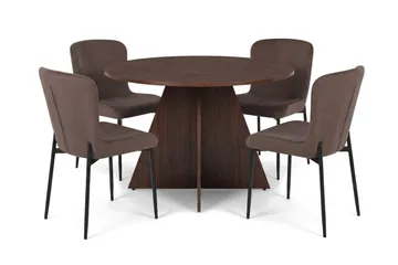 Vera Matgrupp runt 110 cm Valnöt med 4 Elsie Matstolar - Valnöt/Brun - Möbler - Bord & matgrupp - Matgrupp