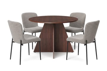 Vera Matgrupp runt 110 cm Valnöt med 4 Elsie Matstolar - Valnöt/Ljusgrå - Möbler - Bord & matgrupp - Matgrupp