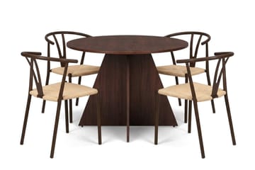 Vera Matgrupp runt 110 cm Valnöt med 4 Elysia Matstolar - Valnöt - Möbler - Bord & matgrupp - Matgrupp