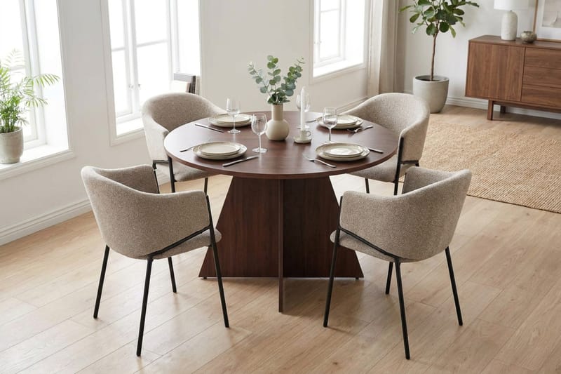 Vera Matgrupp runt 110 cm Valnöt med 4 Filip Matstolar - Valnöt - Möbler - Bord & matgrupp - Matgrupp
