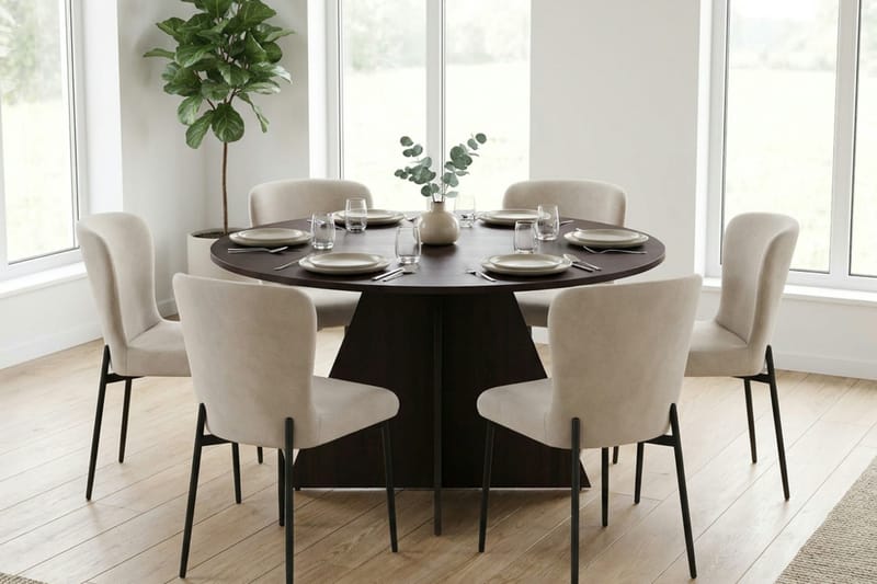 Vera Matgrupp runt 130 cm Rökt Ek med 6 Elsie Matstolar - Rökt ek/Beige - Möbler - Bord & matgrupp - Matgrupp