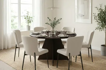 Vera Matgrupp runt 130 cm Rökt Ek med 6 Elsie Matstolar - Rökt ek/Vit - Möbler - Bord & matgrupp - Matgrupp