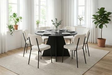 Vera Matgrupp runt 130 cm Svart med 6 Gemmiano Matstolar - Svart - Möbler - Bord & matgrupp - Matgrupp