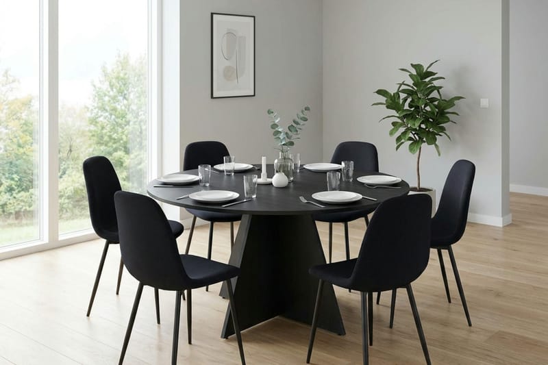Vera Matgrupp runt 130 cm Svart med 6 Nibe Matstolar - Svart - Möbler - Bord & matgrupp - Matgrupp