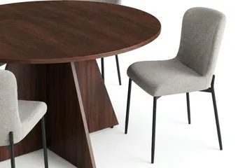 Vera Matgrupp runt 130 cm Valnöt med 6 Elsie Matstolar - Valnöt/Ljusgrå - Möbler - Bord & matgrupp - Matgrupp