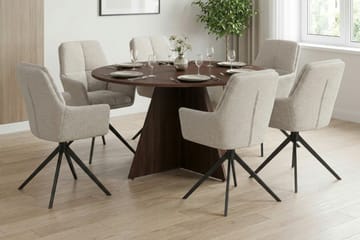 Vera Matgrupp runt 130 cm Valnöt med 6 Torsby Matstolar - Valnöt - Möbler - Bord & matgrupp - Matgrupp