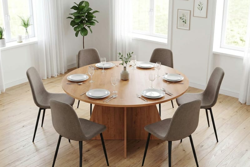 Vera Matgrupp runt 150 cm med 6 Nibe Matstolar - Ek - Möbler - Bord & matgrupp - Matgrupp
