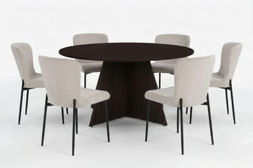 Vera Matgrupp runt 150 cm Rökt Ek med 6 Elsie Matstolar - Rökt ek/Beige - Möbler - Bord & matgrupp - Matgrupp