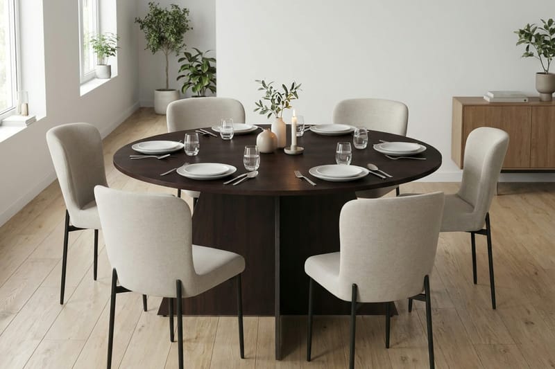 Vera Matgrupp runt 150 cm Rökt Ek med 6 Elsie Matstolar - Rökt ek/Beige - Möbler - Bord & matgrupp - Matgrupp