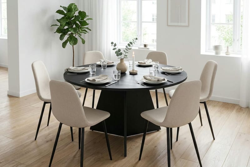 Vera Matgrupp runt 150 cm Svart med 6 Nibe Matstolar - Svart - Möbler - Bord & matgrupp - Matgrupp