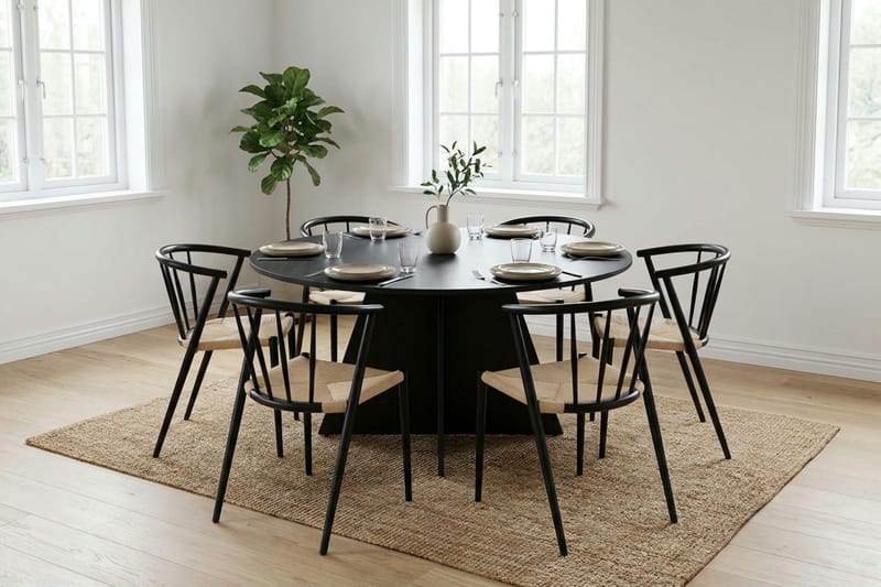 Vera Matgrupp runt 150 cm Svart med 6 Winston Matstolar - Svart - Möbler - Bord & matgrupp - Matgrupp