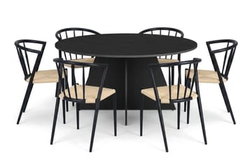 Vera Matgrupp runt 150 cm Svart med 6 Winston Matstolar - Svart - Möbler - Bord & matgrupp - Matgrupp