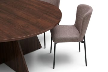 Vera Matgrupp runt 150 cm Valnöt med 6 Elsie Matstolar - Valnöt/Grå - Möbler - Bord & matgrupp - Matgrupp