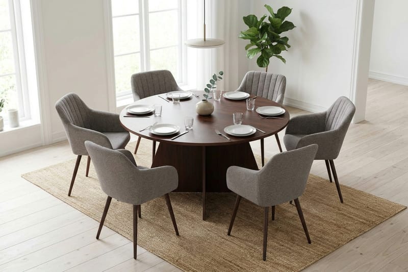 Vera Matgrupp runt 150 cm Valnöt med 6 Filippa Matstolar - Valnöt - Möbler - Bord & matgrupp - Matgrupp