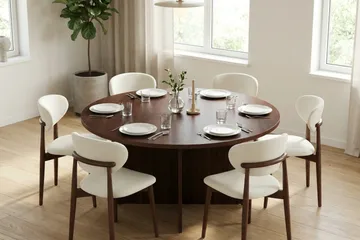 Vera Matgrupp runt 150 cm Valnöt med 6 Molly Matstolar - Valnöt - Möbler - Bord & matgrupp - Matgrupp