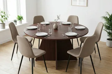 Vera Matgrupp runt 150 cm Valnöt med 6 Nibe Matstolar - Valnöt - Möbler - Bord & matgrupp - Matgrupp
