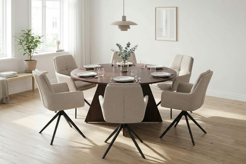 Vera Matgrupp runt 150 cm Valnöt med 6 Torsby Matstolar - Valnöt - Möbler - Bord & matgrupp - Matgrupp