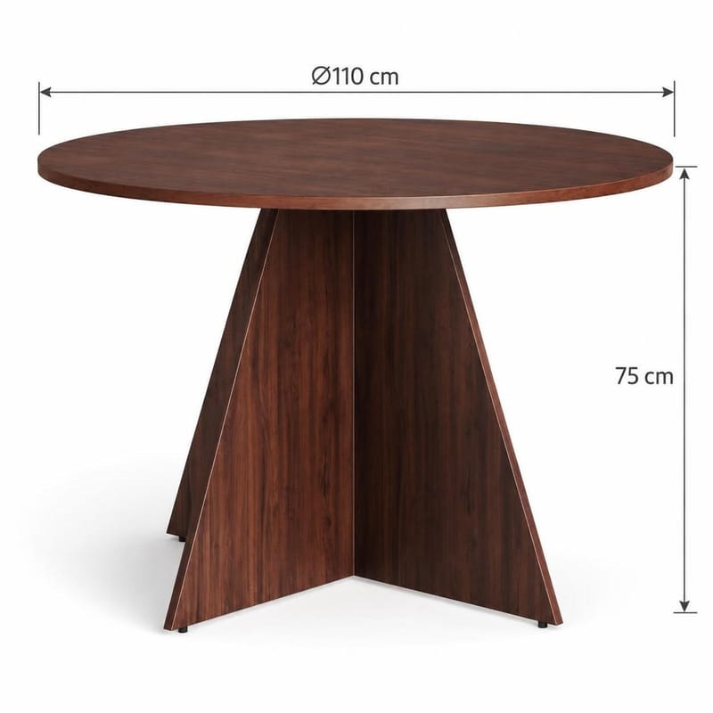 Vera Rund Matgrupp 110 cm – Matbord med 4 Katy Matstolar med Trä- och Valnötsutseende - Brun - Möbler - Bord & matgrupp - Matgrupp