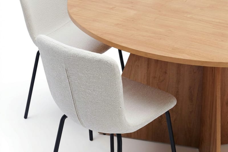 Vera Rund Matgrupp 150 cm – Matbord med 6 Katy Matstolar med Trä- och Ekutseende - Natur - Möbler - Bord & matgrupp - Matgrupp