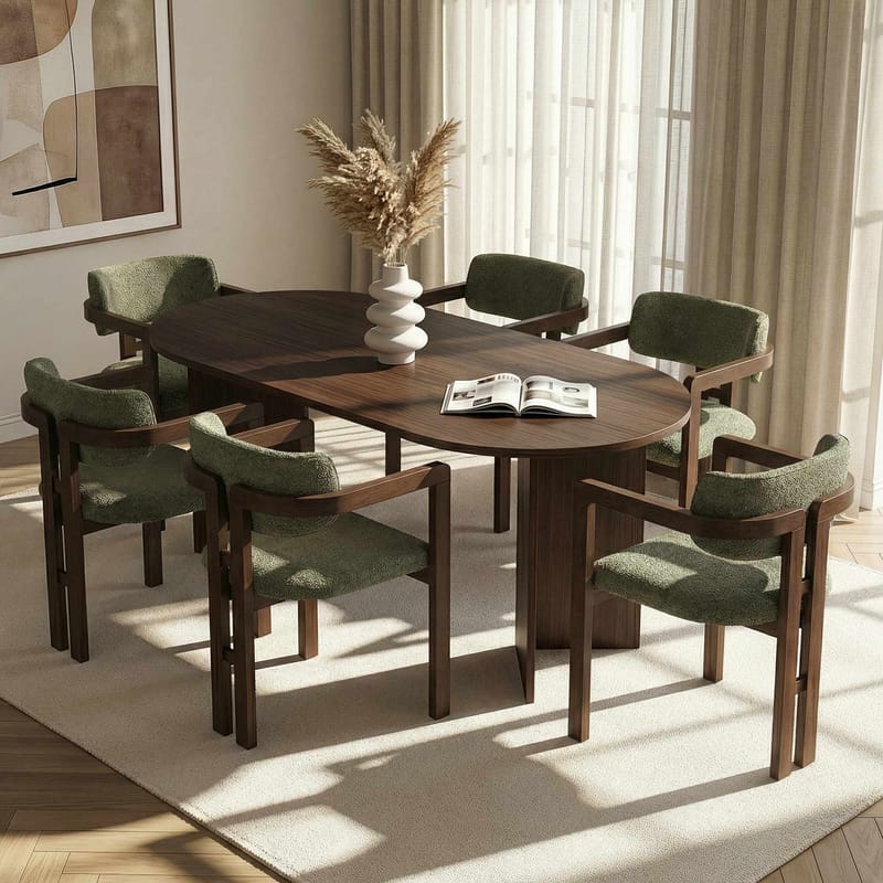 Vintar Matbord- och stolset 180x75x90 cm 7 delar - Milano Walnut, Dark Walnut, Green - Möbler - Bord & matgrupp - Matgrupp