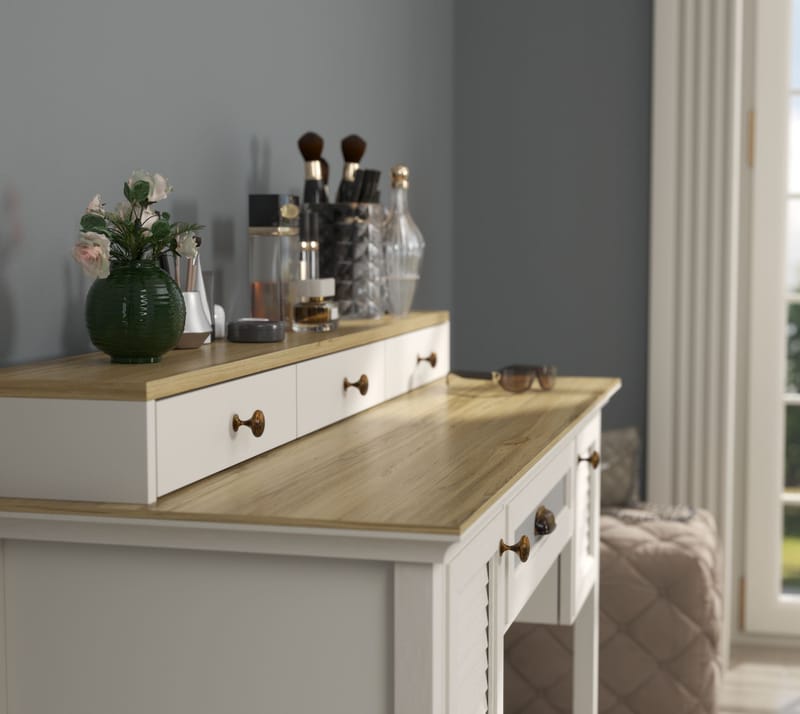 Virena Sminkbord 132 cm - Crème, ek, grå - Möbler - Bord & matgrupp - Sminkbord & toalettbord