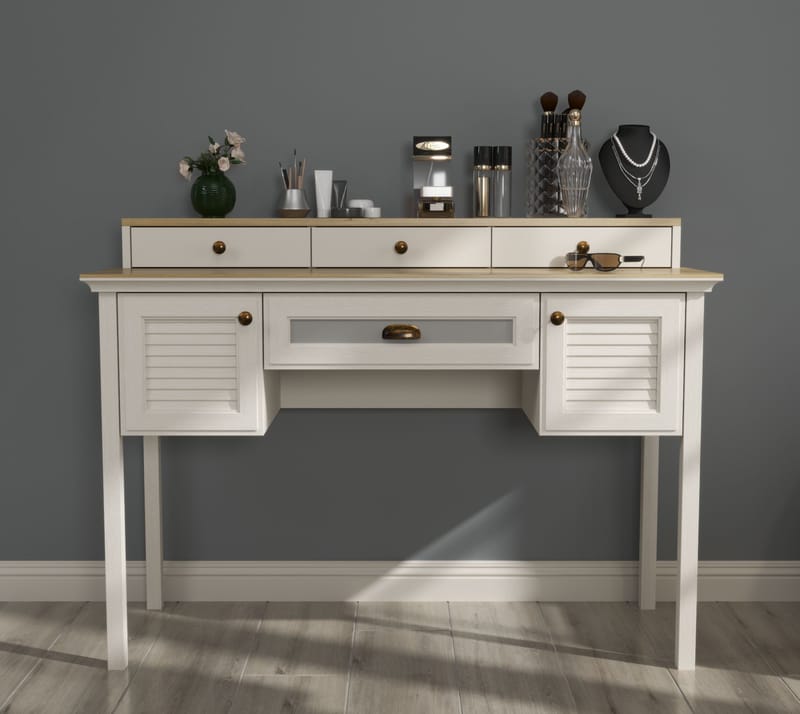 Virena Sminkbord 132 cm - Crème, ek, grå - Möbler - Bord & matgrupp - Sminkbord & toalettbord