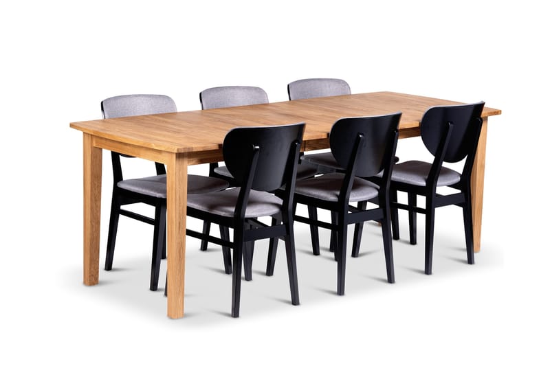 Visby Förlängningsbar Matgrupp 160-210 cm Ovalt med 6 Borgholm Stolar i massivt trä - Natur/Svart - Möbler - Bord & matgrupp - Matgrupp