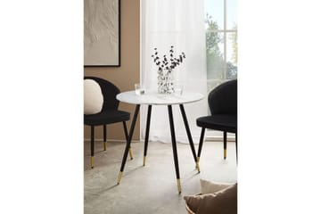 Wohnling Litet Runt Matbord 75 cm med Marmorutseende och Gyllene Ben - Vit - Möbler - Bord & matgrupp - Marmorbord