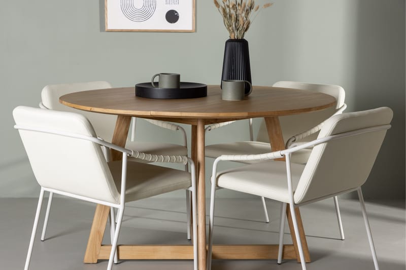 Yakidon Matgrupp 120 cm Rund med 4 Tvista stolar - Beige - Möbler - Bord & matgrupp - Matgrupp