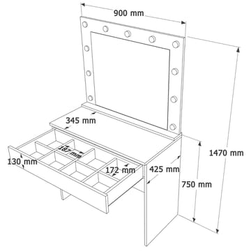 Yoren Sminkbord 80x147x42,5 cm - Vit - Möbler - Bord & matgrupp - Sminkbord & toalettbord