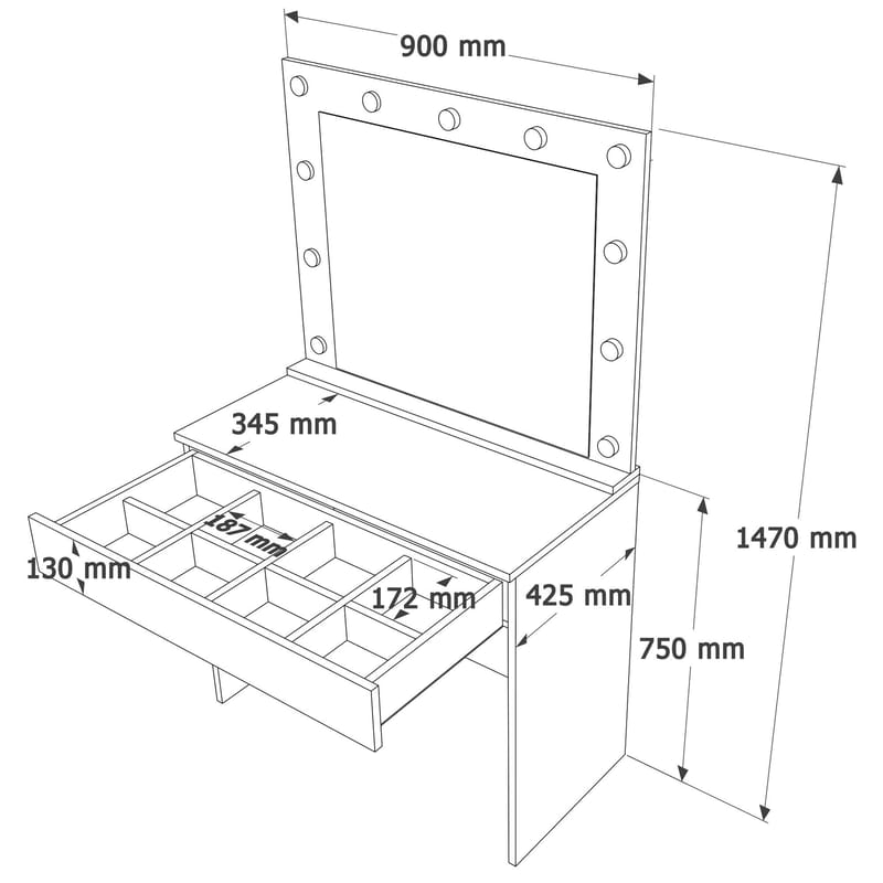 Yoren Sminkbord 80x147x42,5 cm - Vit - Möbler - Bord & matgrupp - Sminkbord & toalettbord