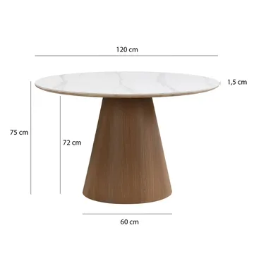 Zelnor Runt matbord 120 cm med sintrad stenskiva i marmorlook - vit marmoreffekt valnötseffekt - Möbler - Bord & matgrupp - Marmorbord