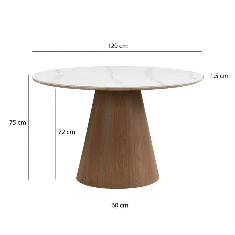 Zelnor Runt matbord 120 cm med sintrad stenskiva i marmorlook - vit marmoreffekt valnötseffekt - Möbler - Bord & matgrupp - Marmorbord
